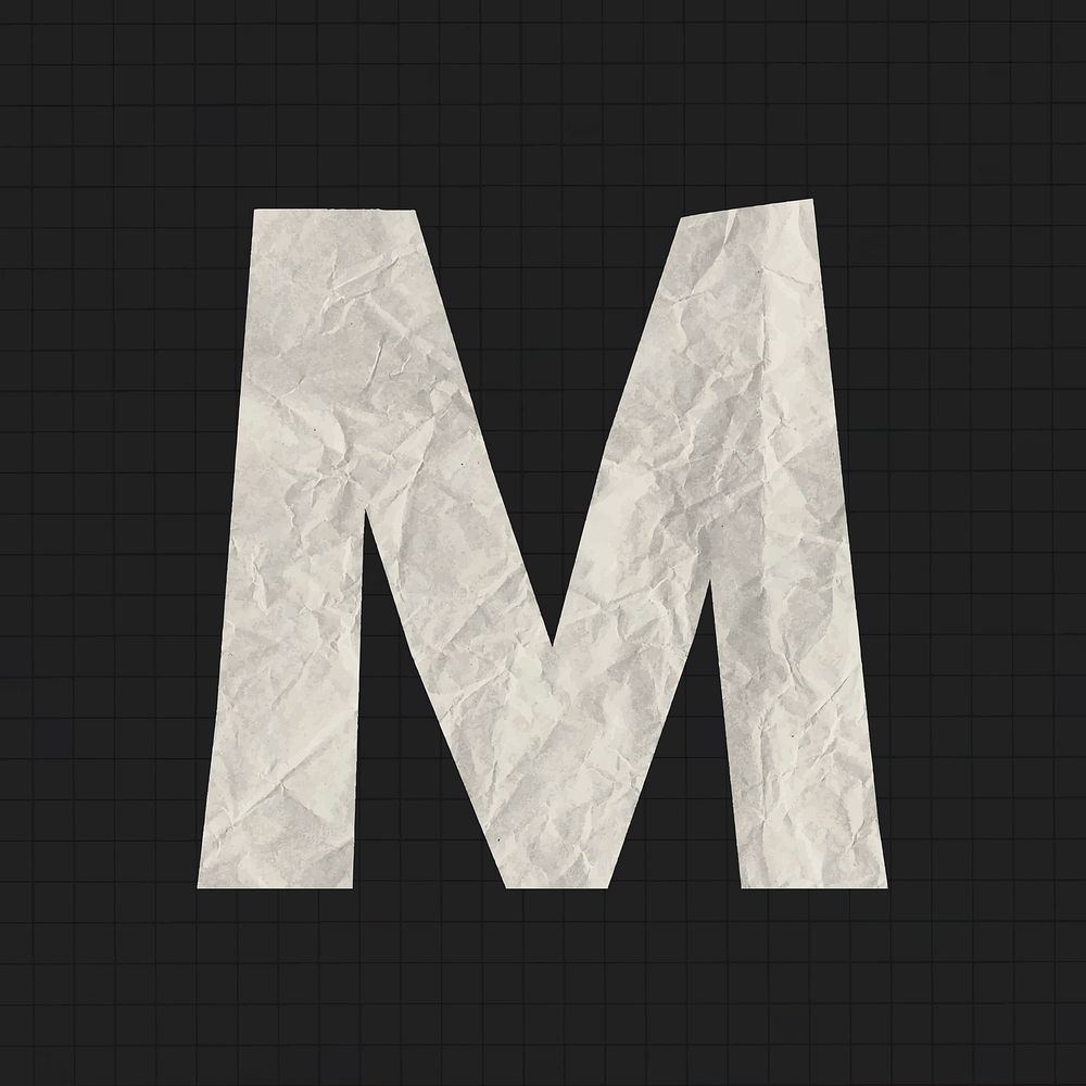 Paper texture letter M collage element, English alphabet vector