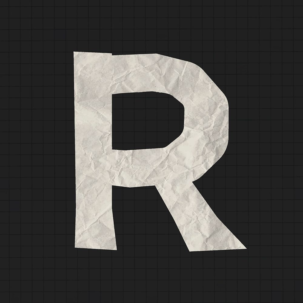 Paper craft capital R letter, alphabet clipart vector