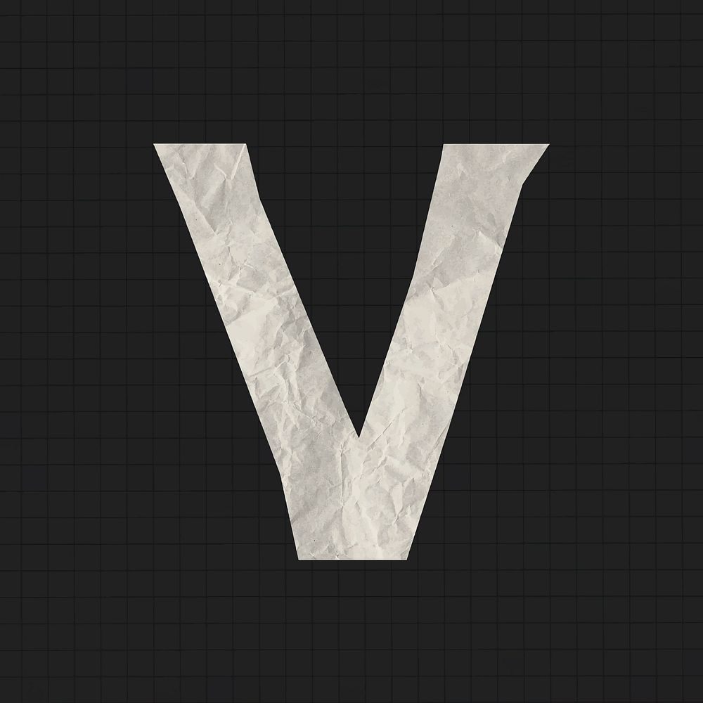 Paper craft capital V letter, alphabet clipart vector