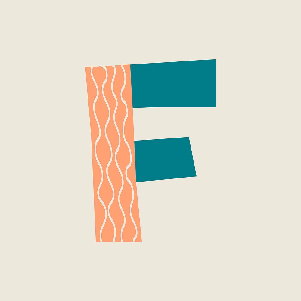 Colorful abstract capital F sticker, patterned alphabet psd