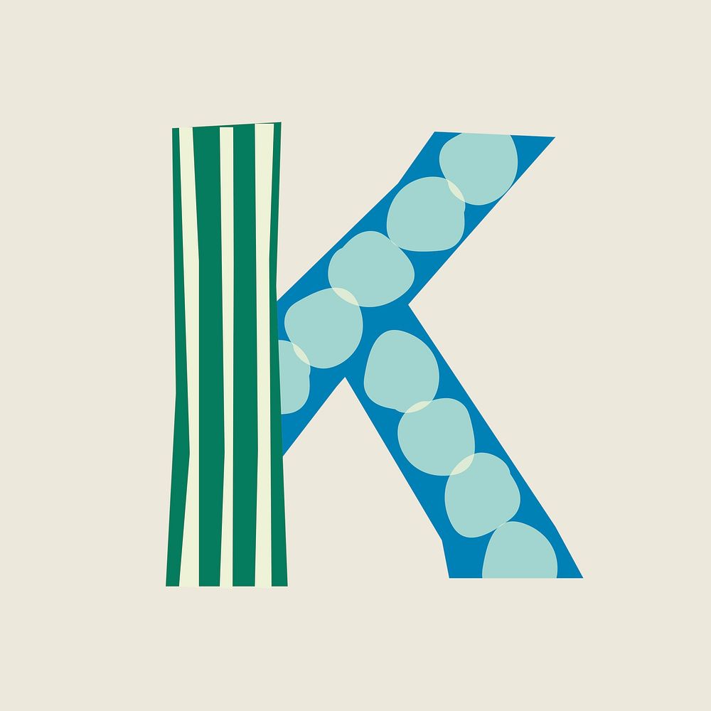Patterned capital K letter clipart, alphabet psd