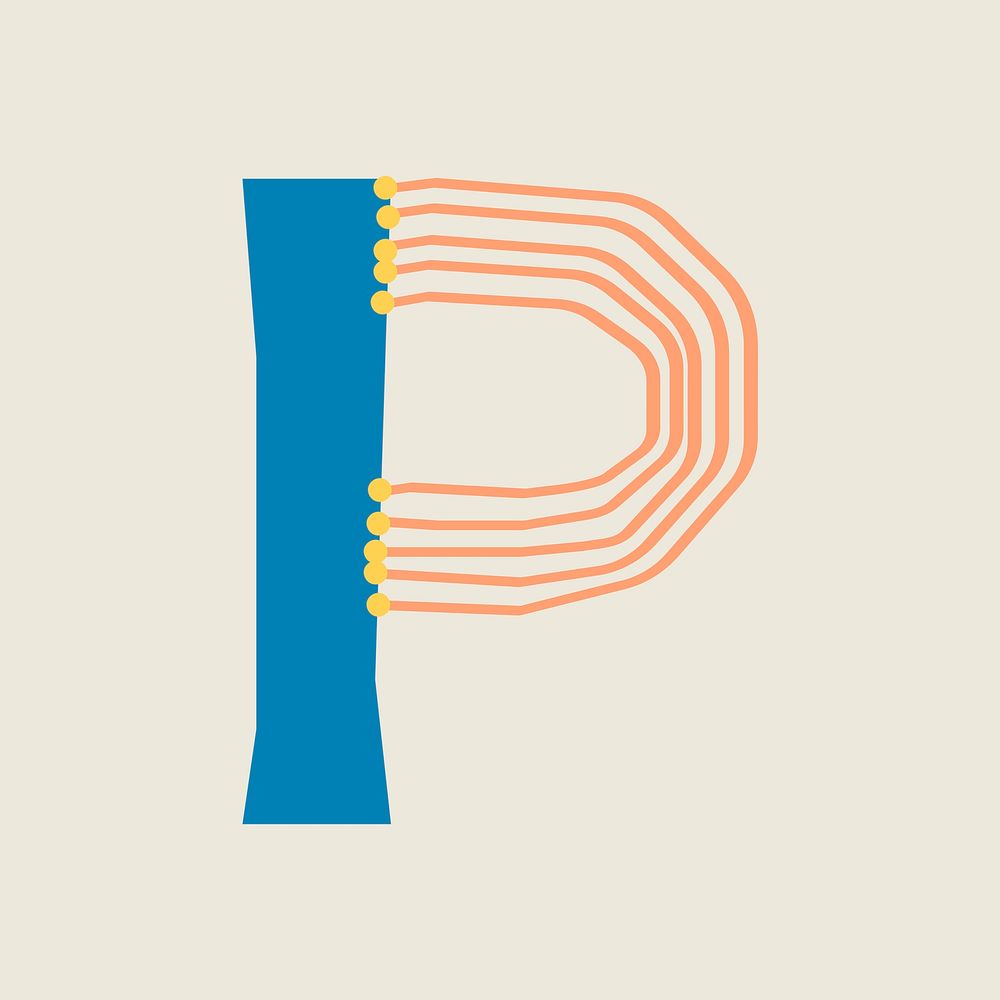 Patterned capital P letter sticker, alphabet psd