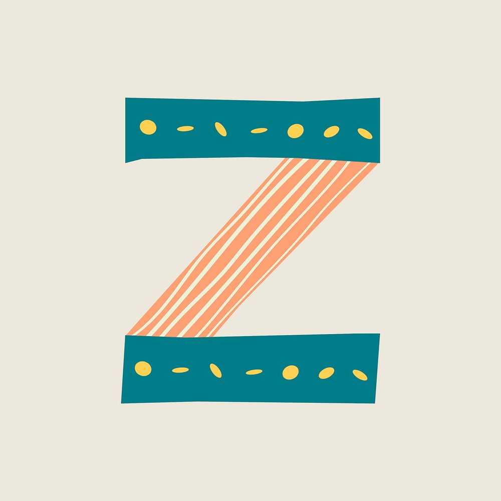 Quirky patterned capital Z letter collage element vector