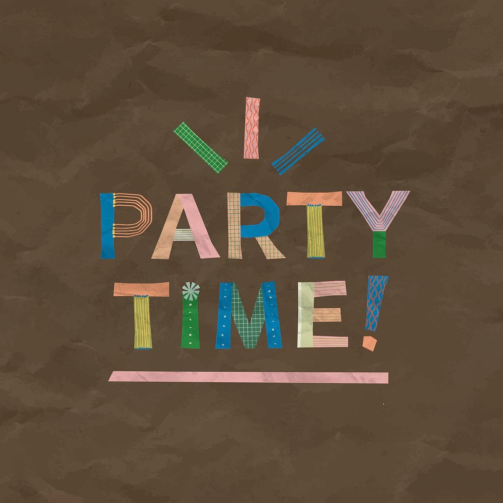 Party time! word sticker, colorful abstract collage element vector