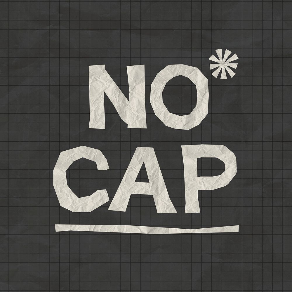 No cap typography sticker, abstract collage element, white crumpled paper psd