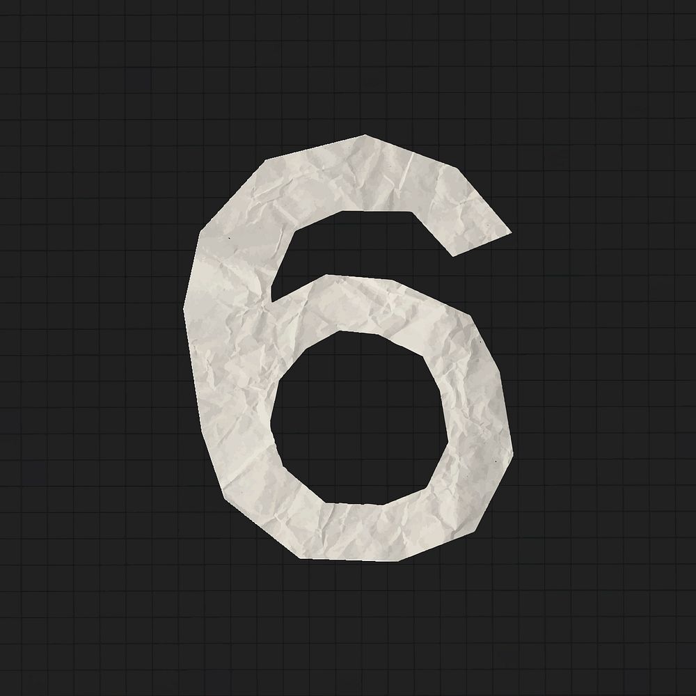 Number 6 sticker, crumpled paper texture vector