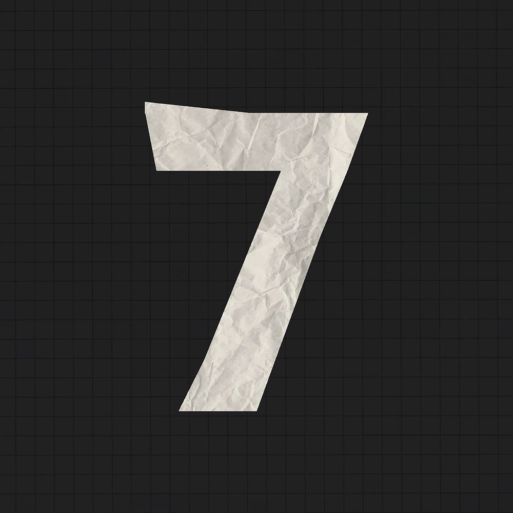 Number 7 typography sticker, crumpled paper texture vector