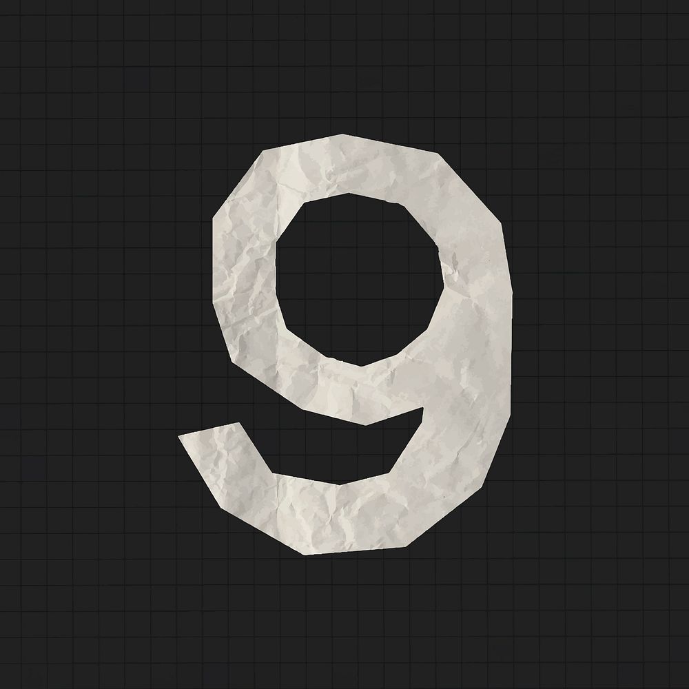 Number 9 typography sticker, crumpled paper texture vector