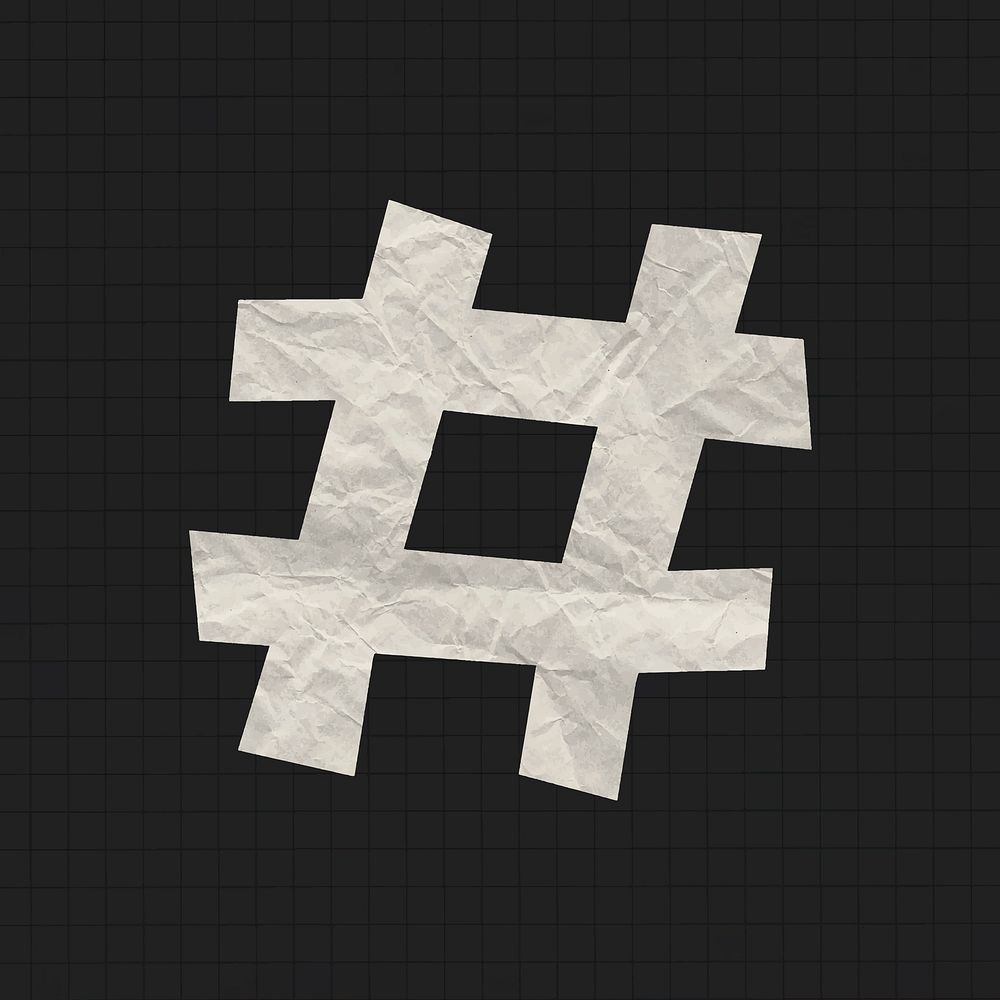 Hashtag symbol sticker, crumpled paper texture vector
