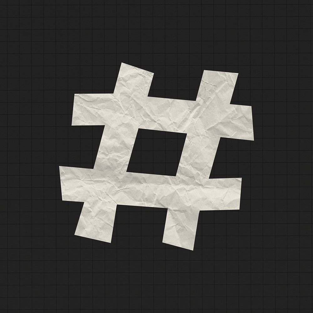 Hashtag sign clipart, crumpled paper texture psd