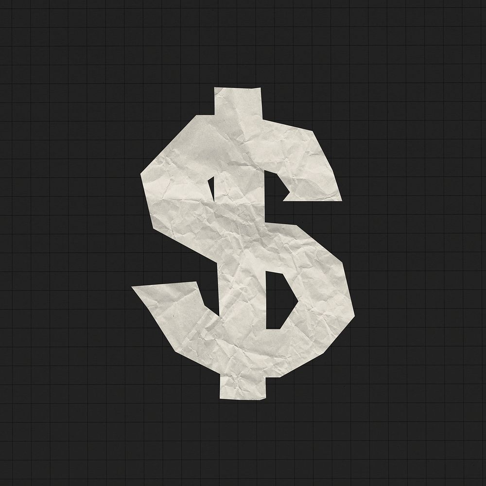 Dollar sign clipart, crumpled paper texture psd