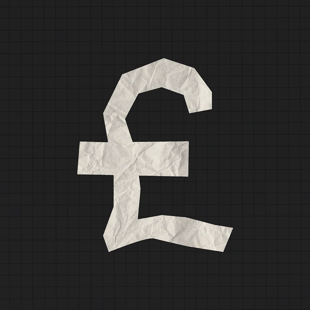 Pound currency symbol clipart, crumpled paper texture vector