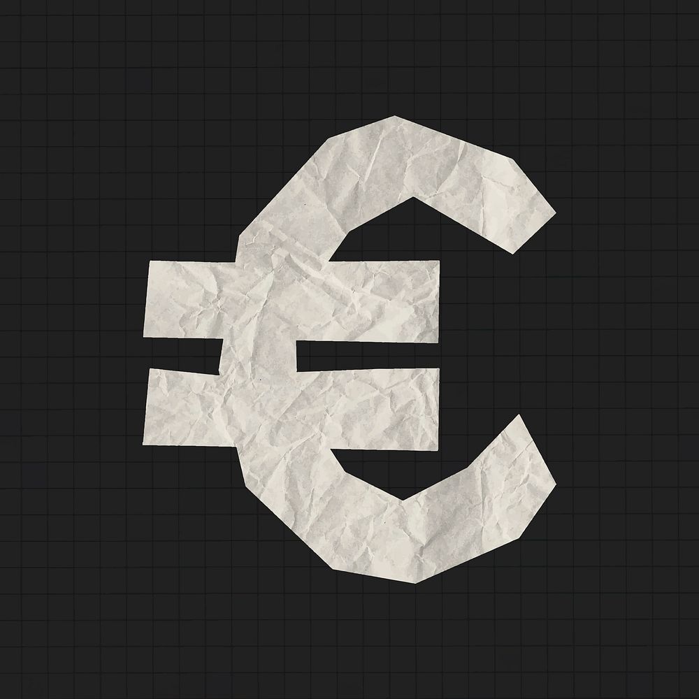 Euro currency symbol clipart, crumpled paper texture vector