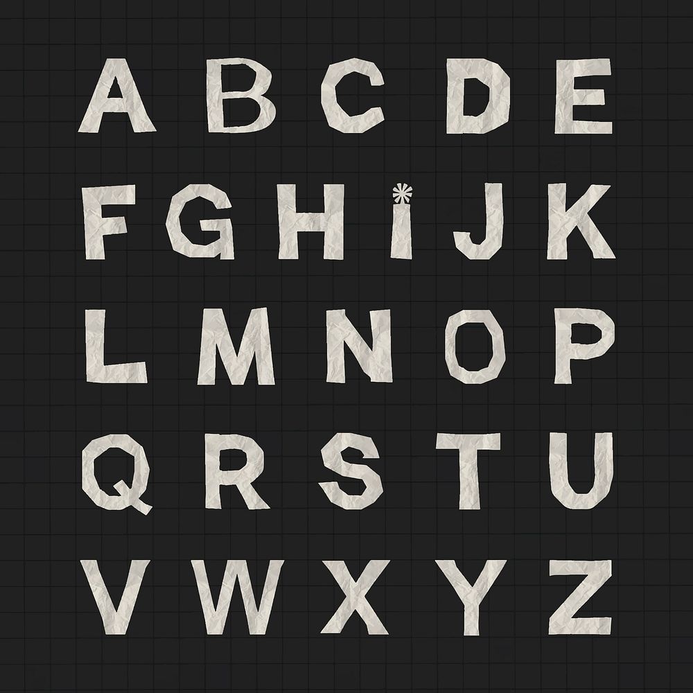 Paper texture English alphabets elements, patterned letters vector