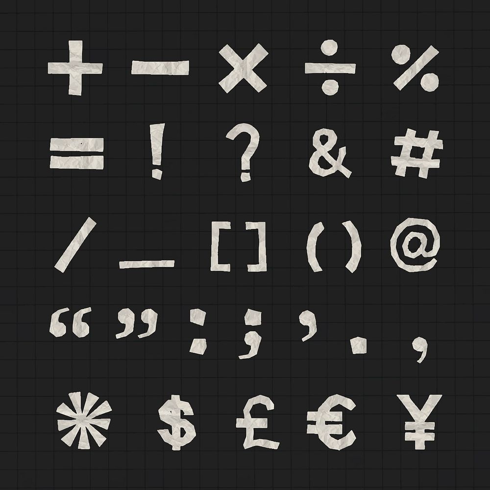 Paper texture signs set, symbols vector