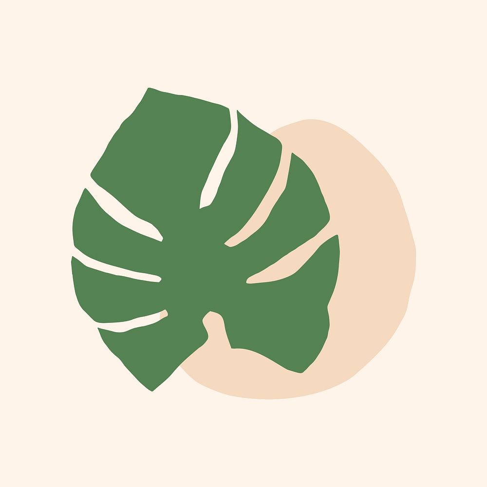 Monstera leaf sticker, cute collage element vector