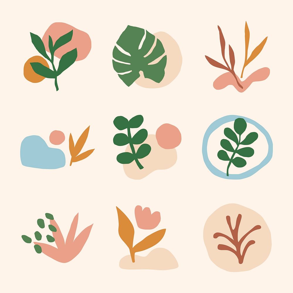 Feminine stickers set, minimal botanical design vector