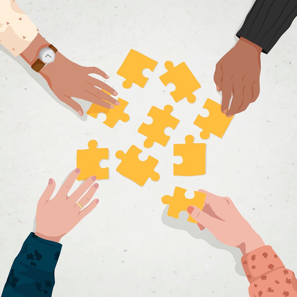Teamwork puzzle background, business strategy vector