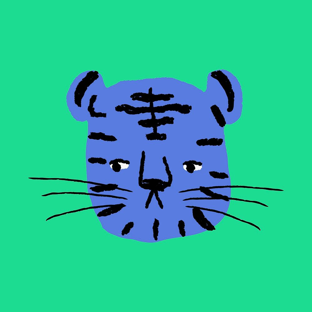 Tiger doodle sticker, blue animal in retro design vector