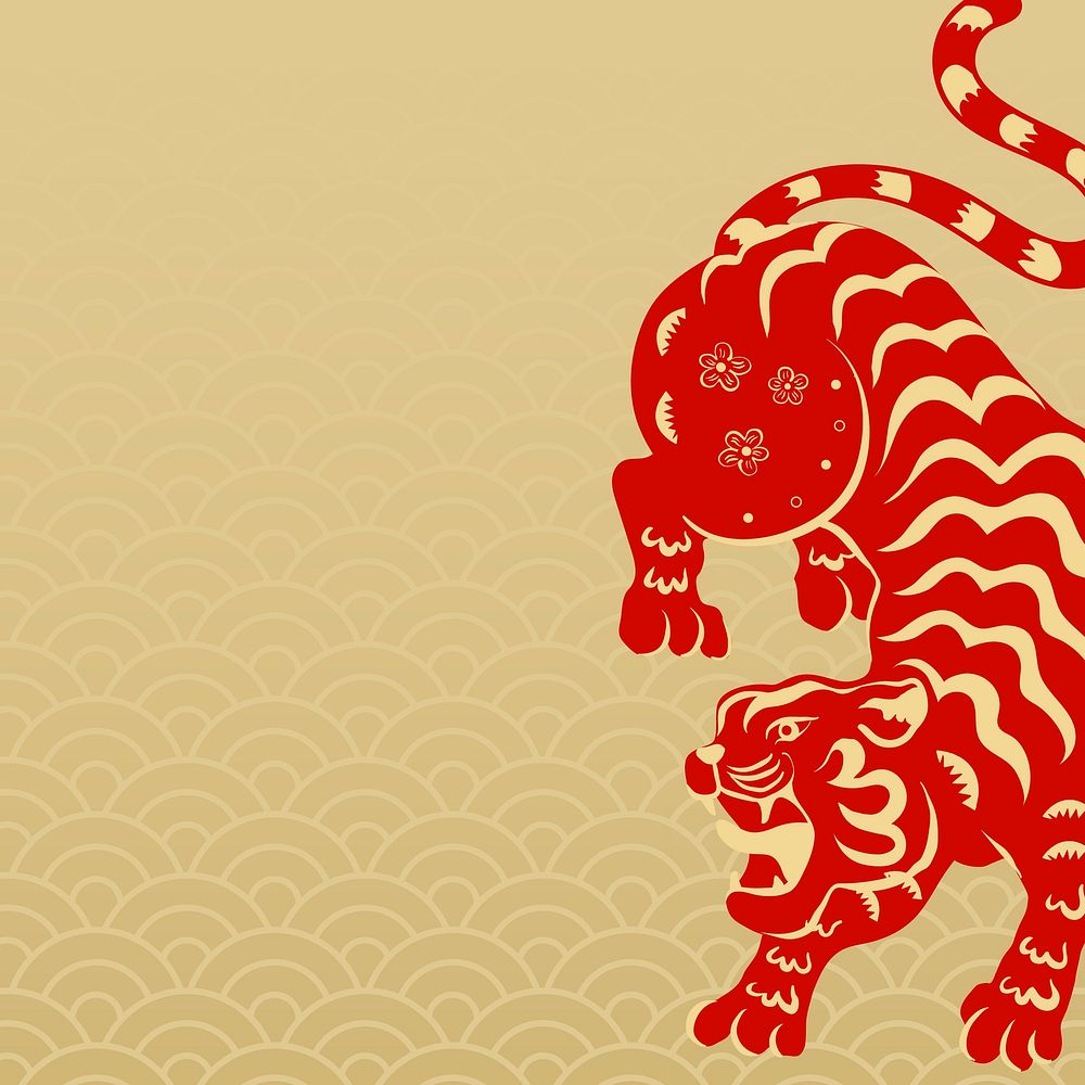 Gold Chinese tiger background, 2022 zodiac animal illustration vector