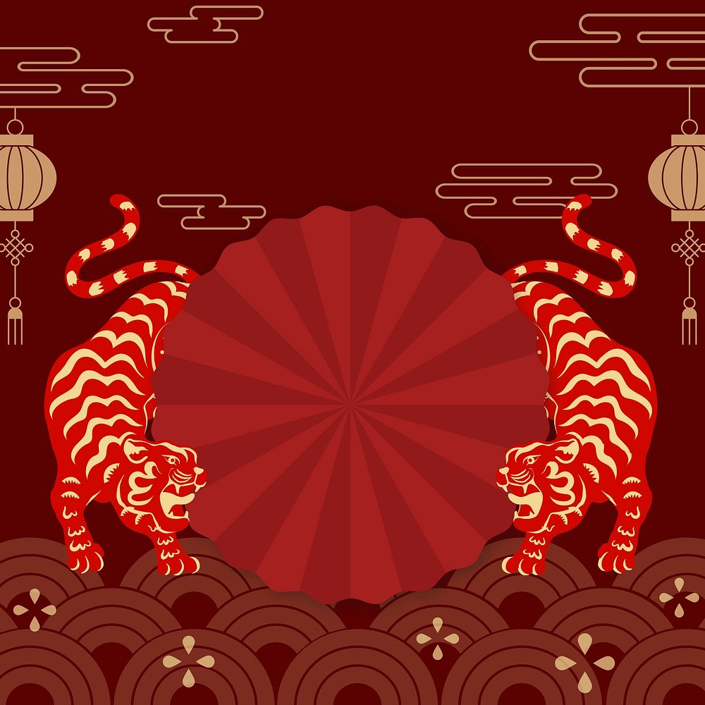Traditional horoscope tiger background, Chinese new year celebration psd