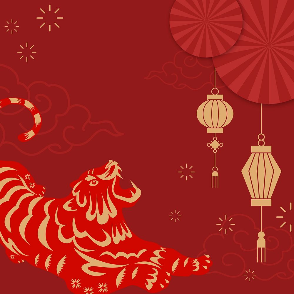 Chinese new year background, tiger 2022 zodiac animal illustration psd