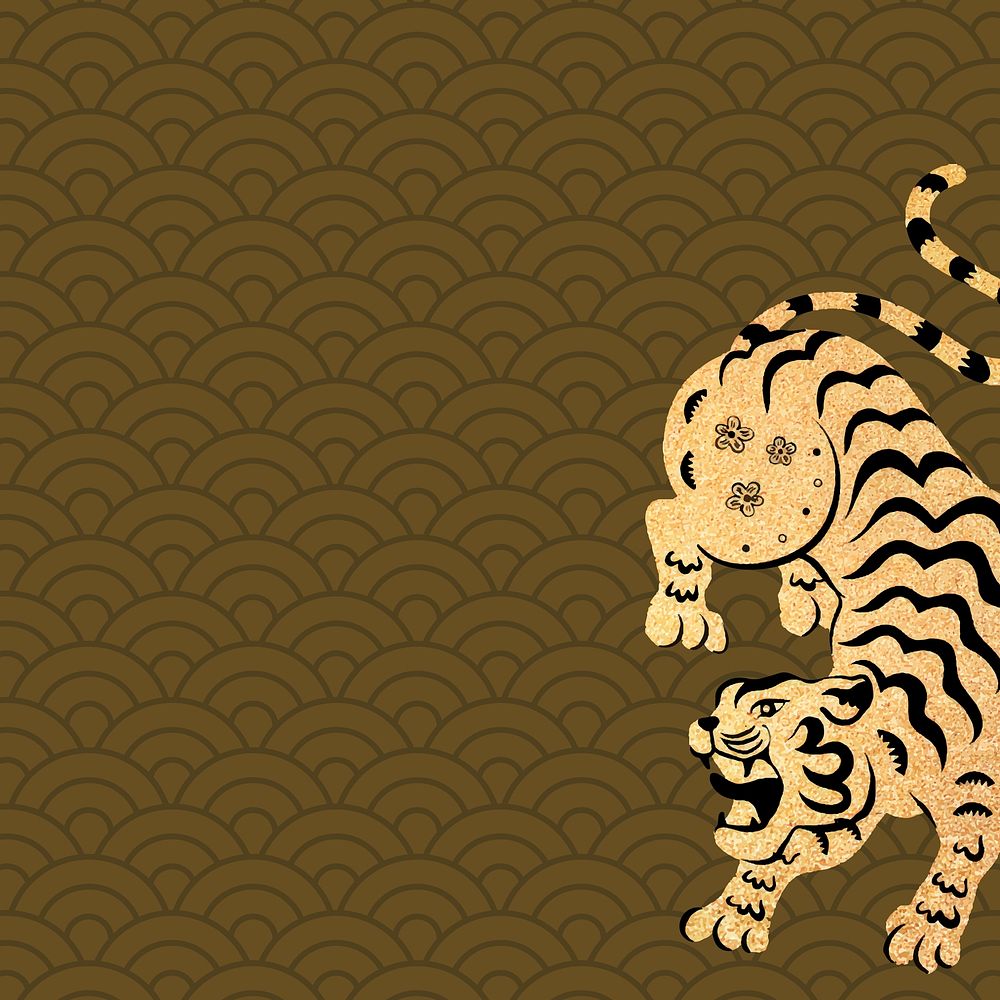Chinese new year background, tiger 2022 zodiac animal illustration psd