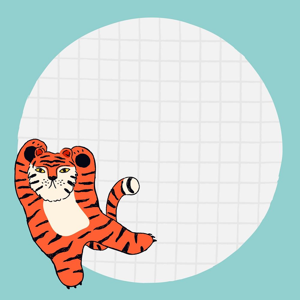 Chinese tiger frame, grid pattern background in blue psd