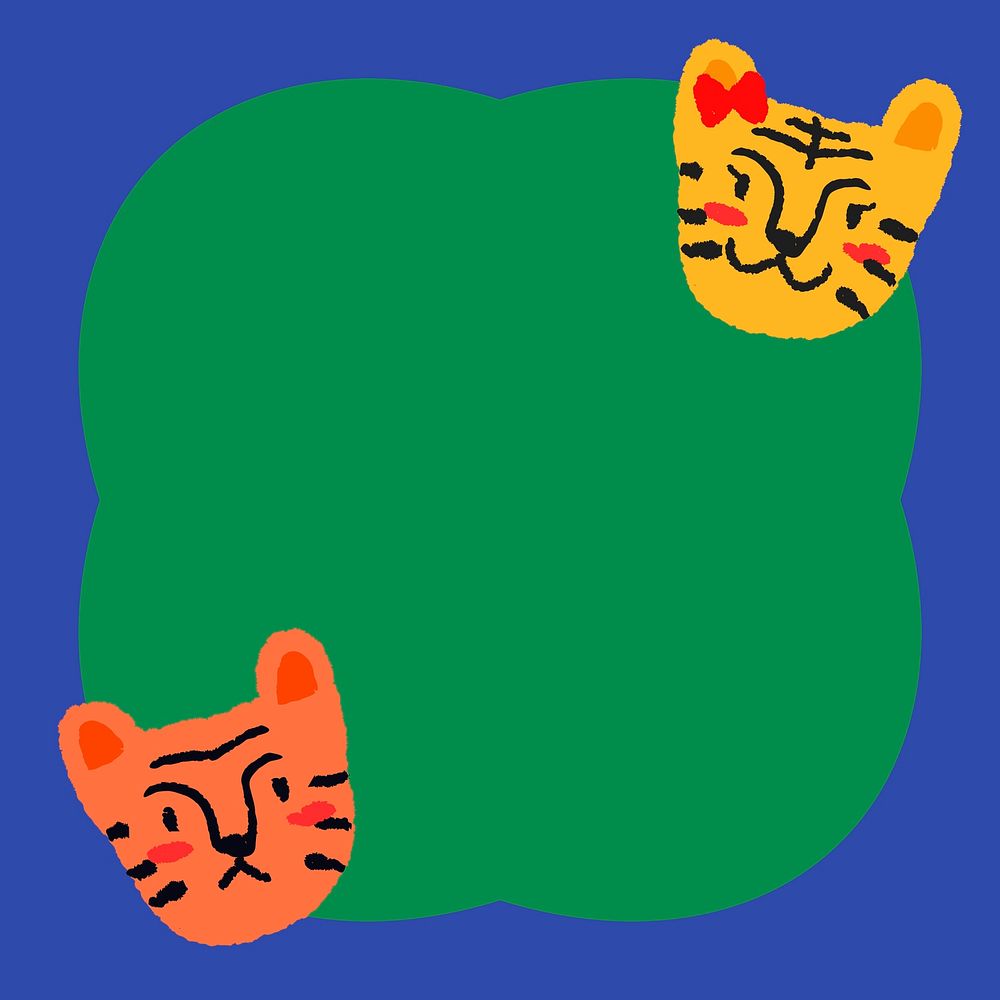 Cute tiger frame background, green animal illustration psd