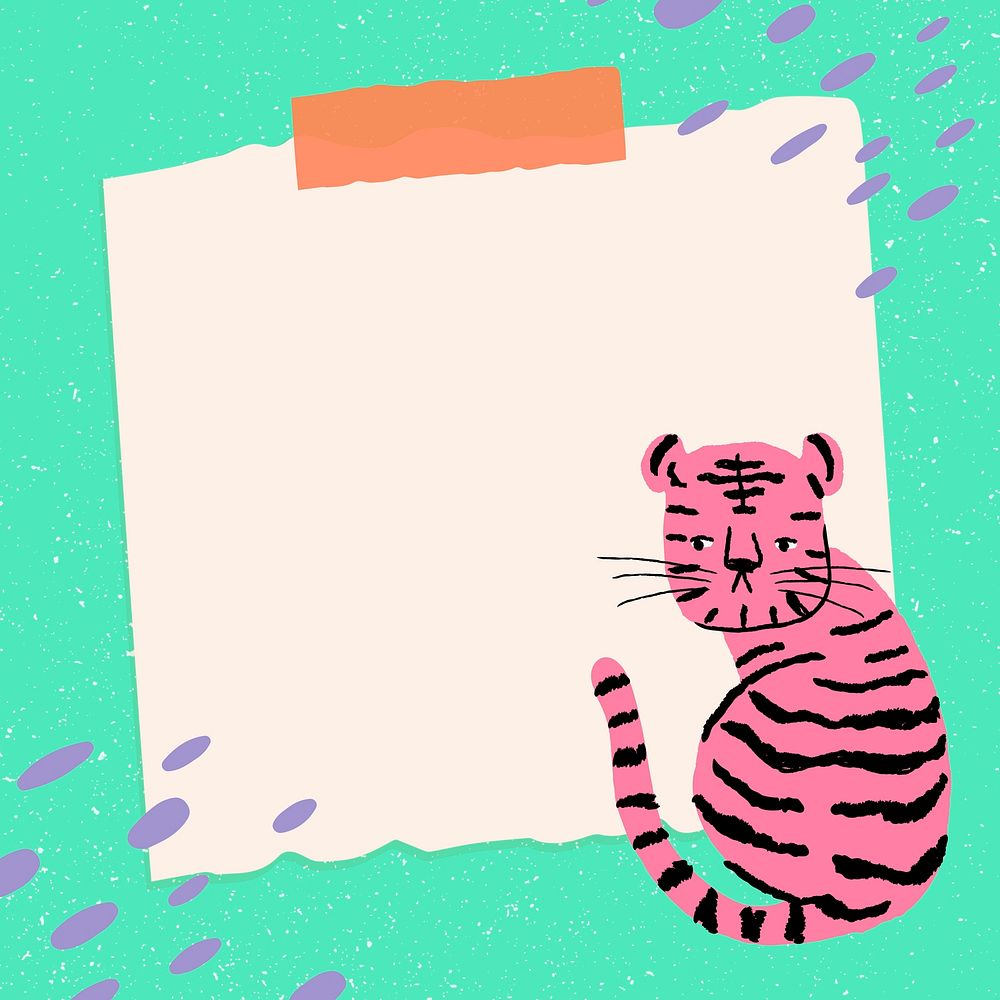 Sticky note frame background, tiger doodle vector