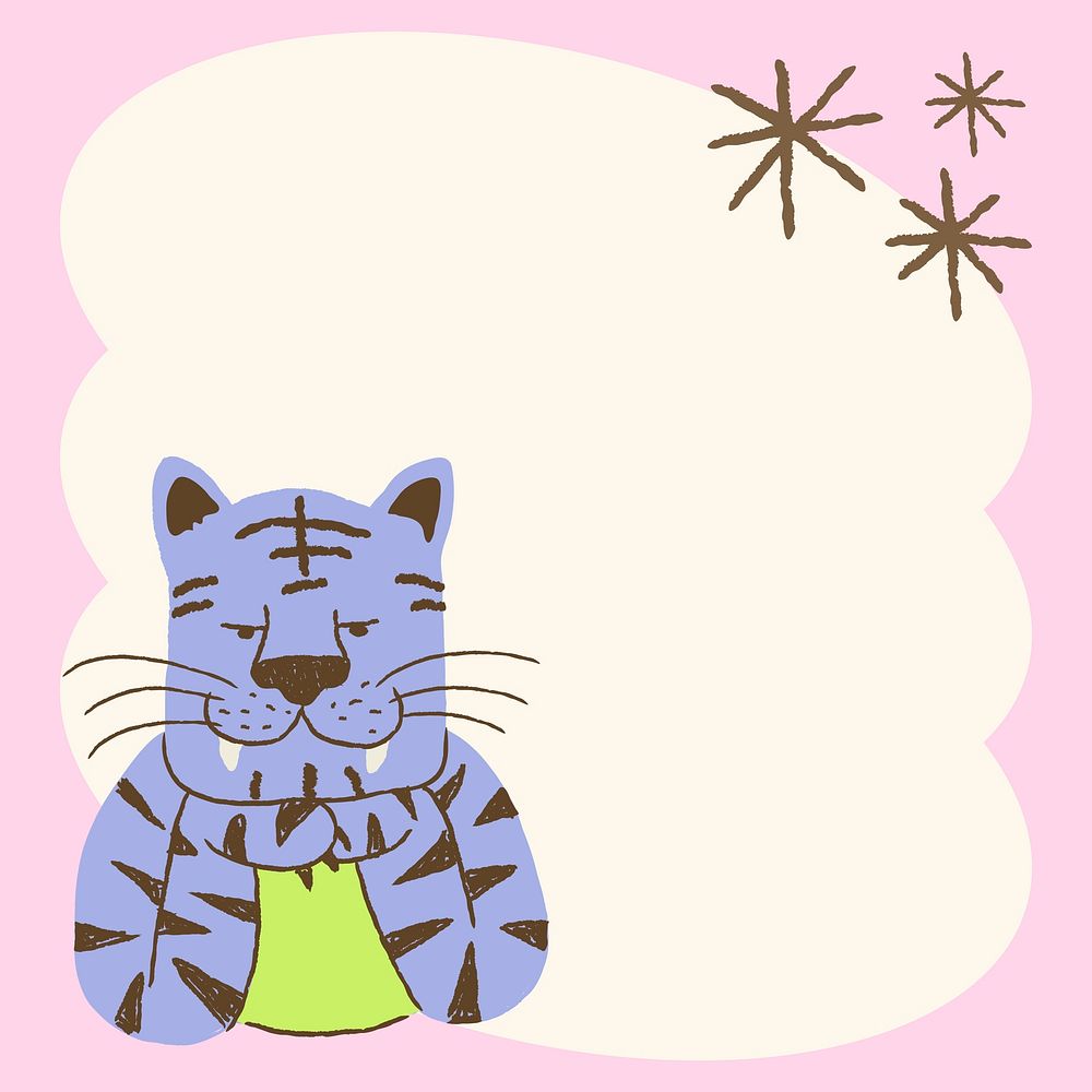 Funky tiger frame background, purple and pink doodle vector