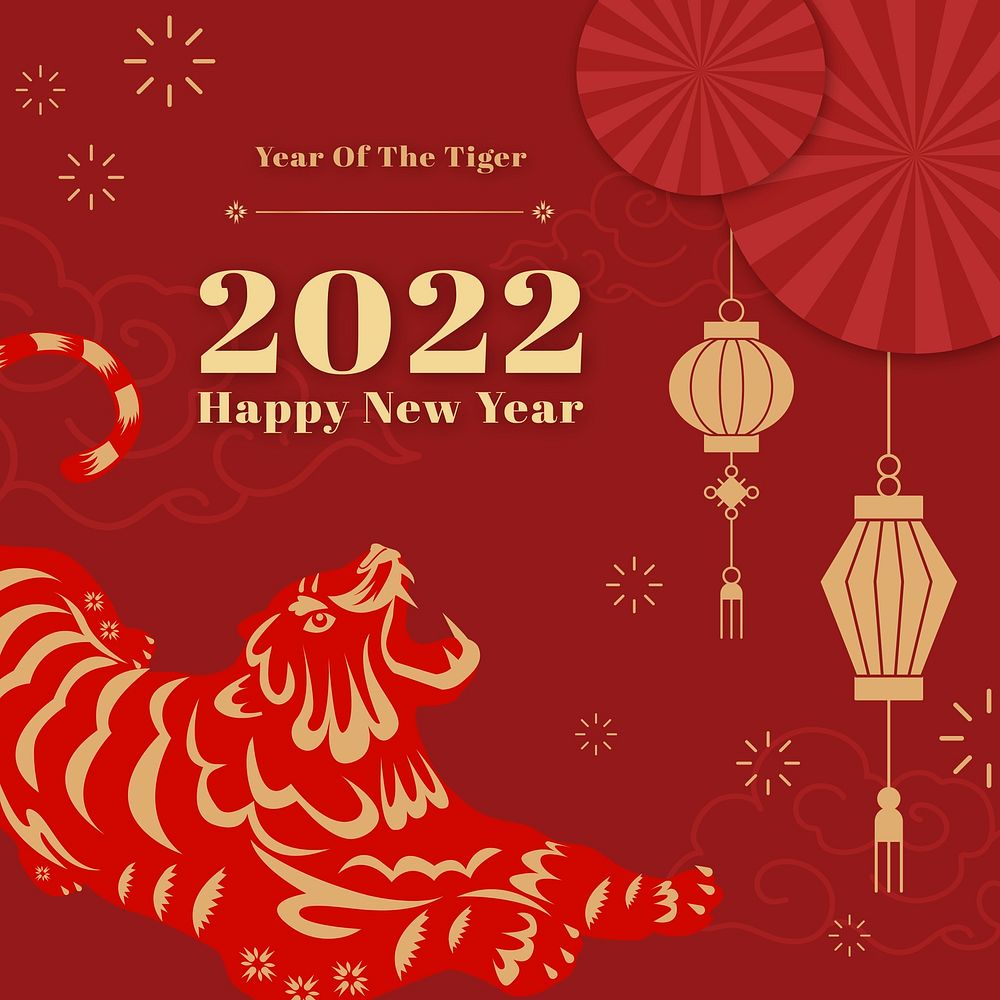 2022 new year Instagram post template, Chinese tiger horoscope vector