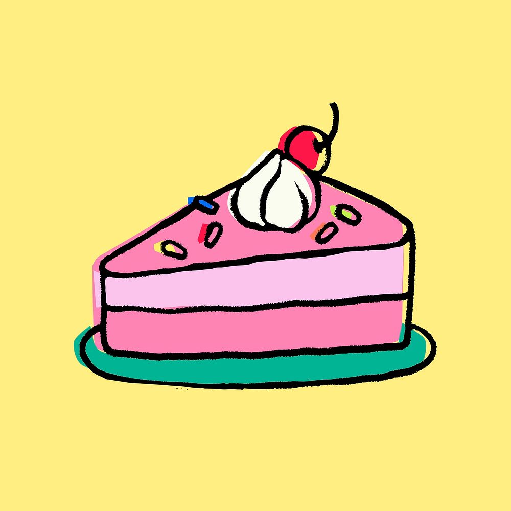 Cake slice sticker, food doodle in cute design psd