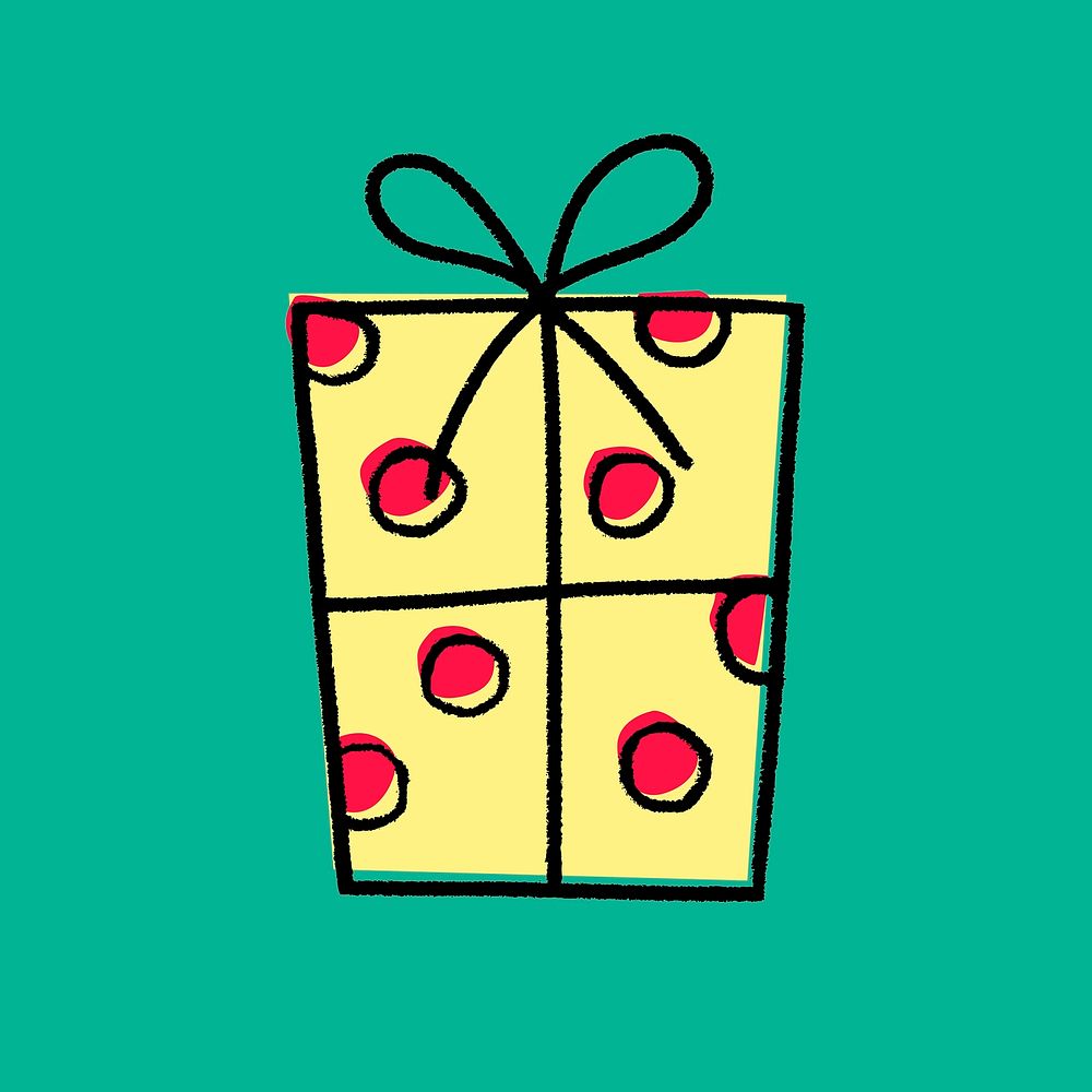 Yellow gift box sticker, birthday party graphic vector