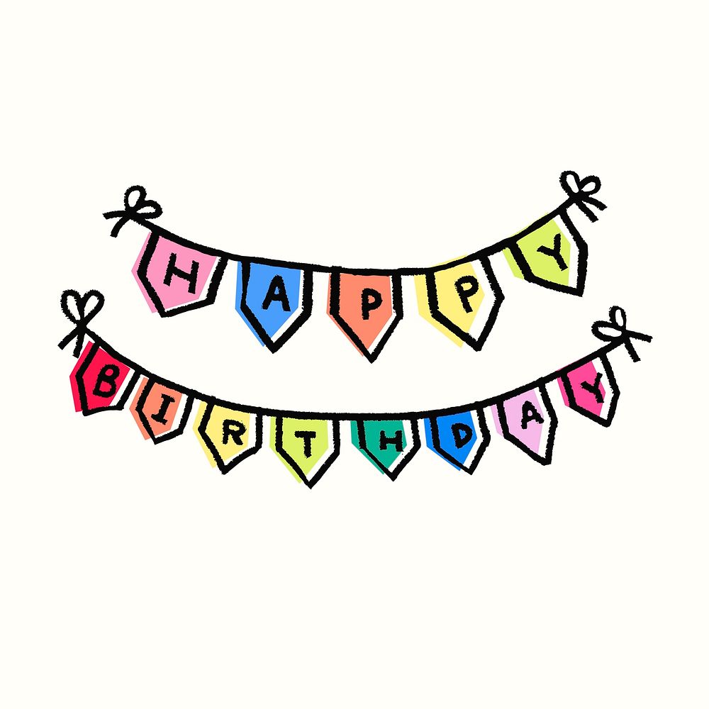 Happy birthday bunting sticker, party decoration psd