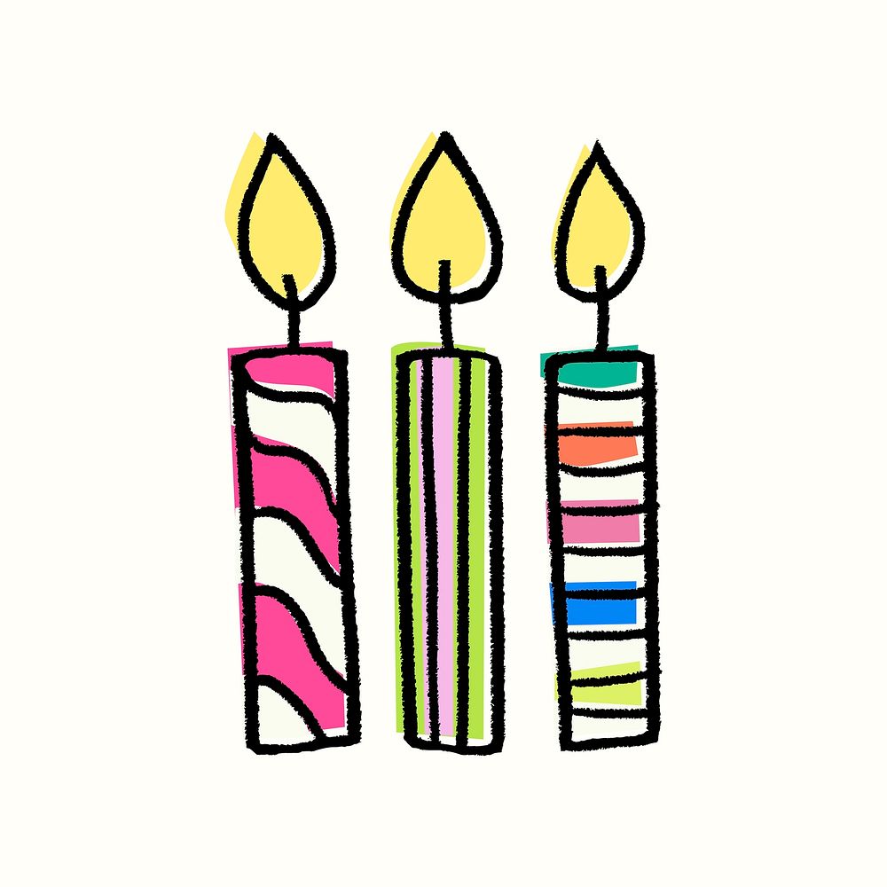 Lit candles sticker, birthday celebration graphic vector