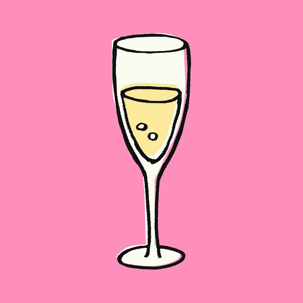 Champagne glass sticker, celebration drinks doodle vector