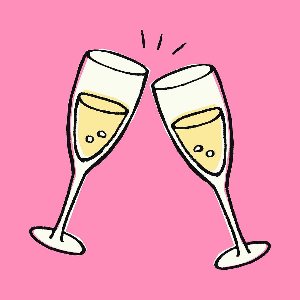 Champagne glass sticker, celebration drinks doodle psd