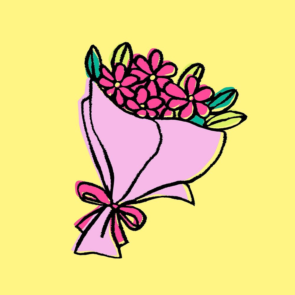 Flower bouquet sticker, Valentine's doodle vector