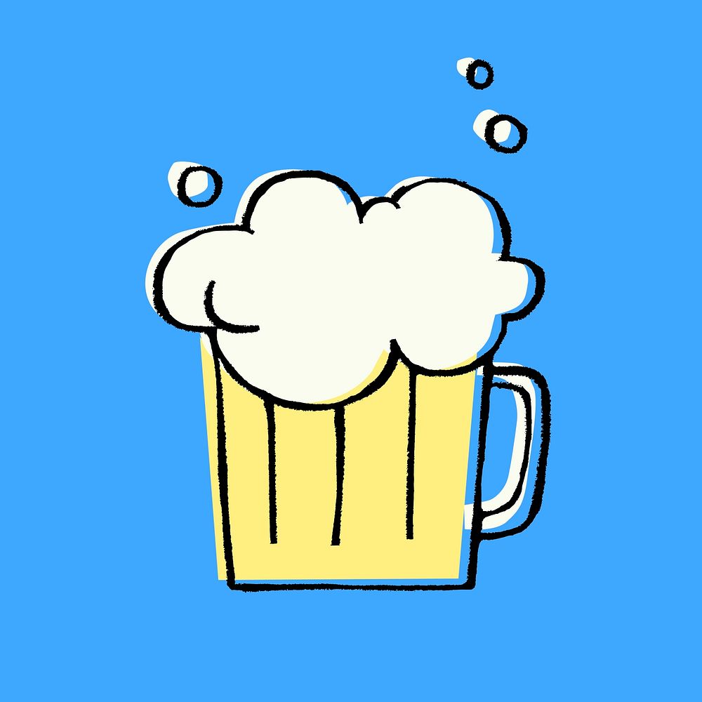 Cold beer sticker, cute alcoholic drinks doodle psd