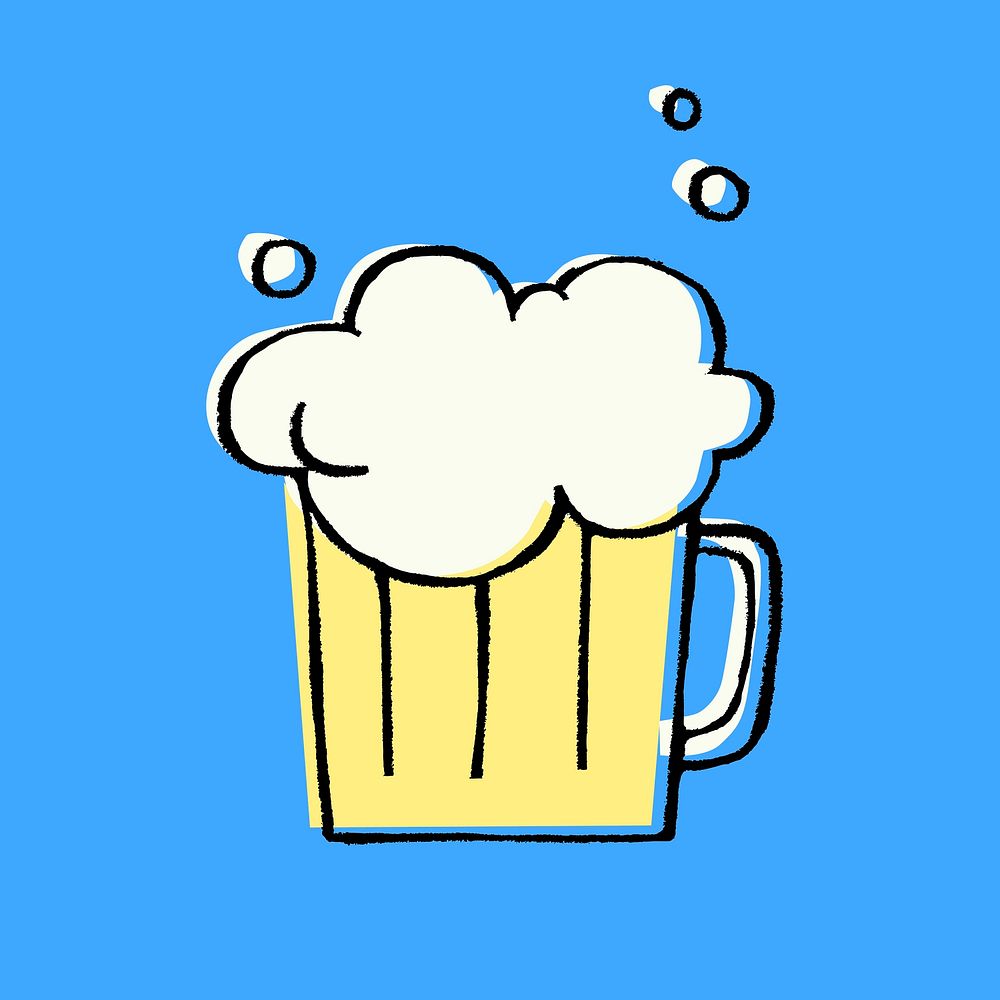 Cold beer sticker, cute alcoholic drinks doodle vector