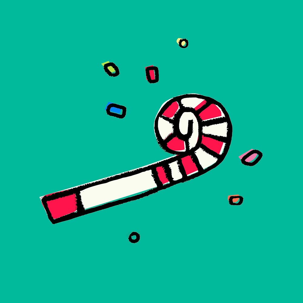 Party horn blower sticker, festive doodle psd