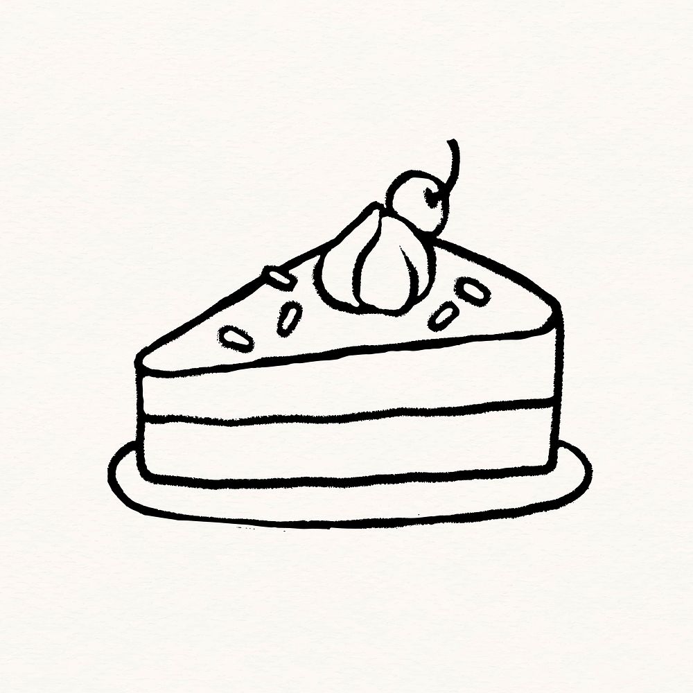 Cake slice clipart, food doodle in cute design