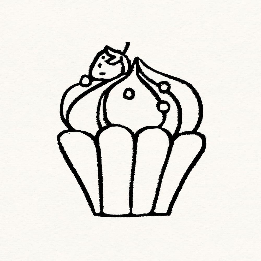 Strawberry cupcake sticker, dessert doodle psd