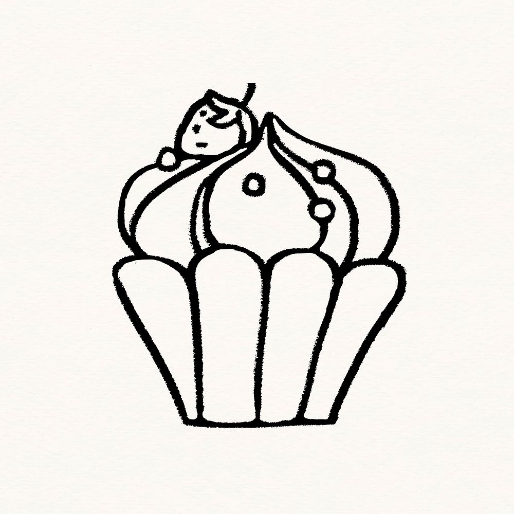 Strawberry cupcake sticker, dessert doodle vector
