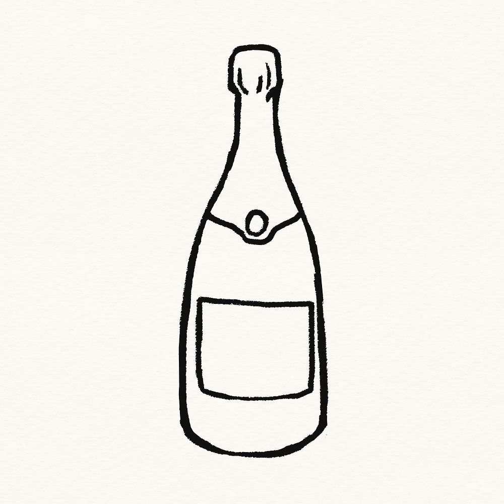 Champagne bottle sticker, celebration drinks doodle psd