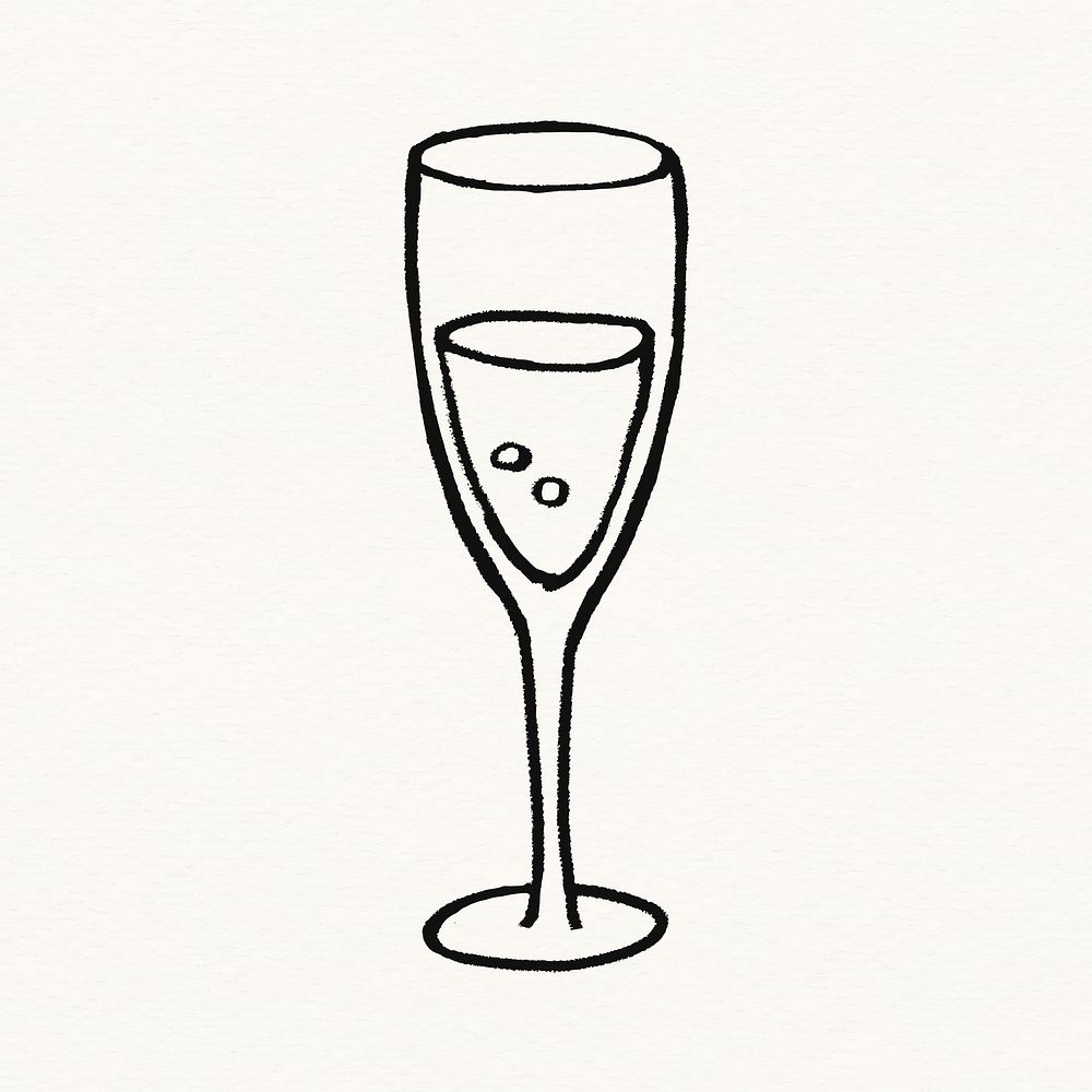 Champagne glass sticker, celebration drinks doodle psd