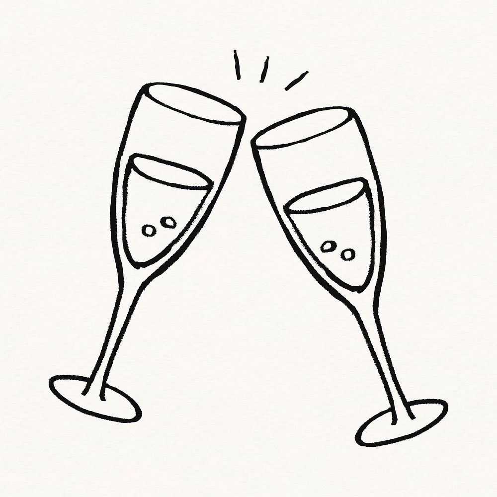 Champagne bottle sticker, celebration drinks doodle vector