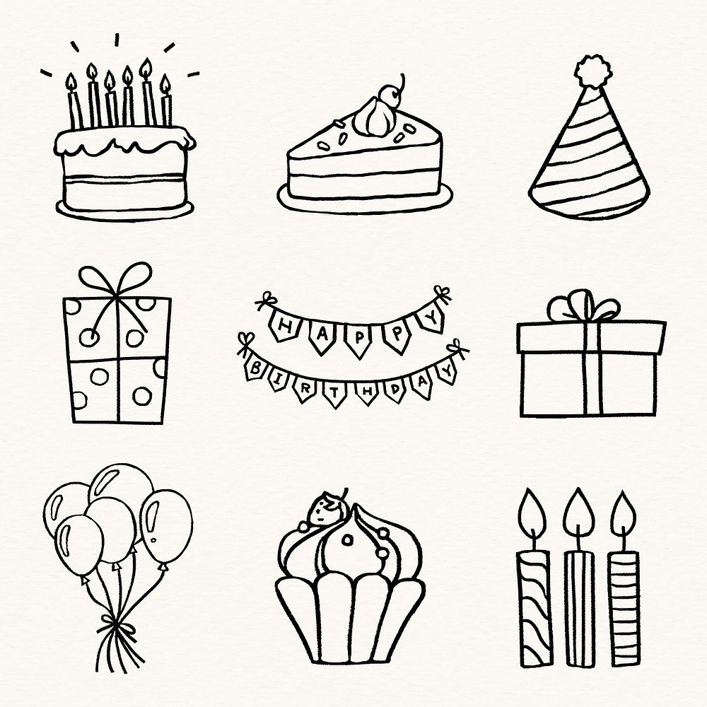 Birthday party stickers, festive doodle | Premium PSD - rawpixel