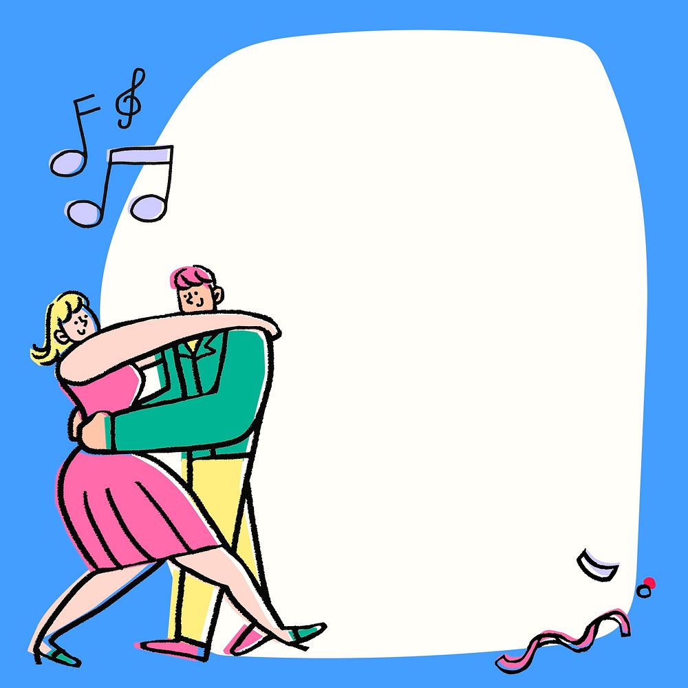 Dancing couple frame background, funky doodle psd
